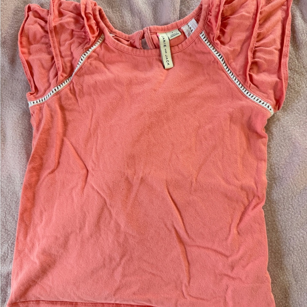 Janie and Jack Coral Ruffle Sleeve Short Sleeve Tee